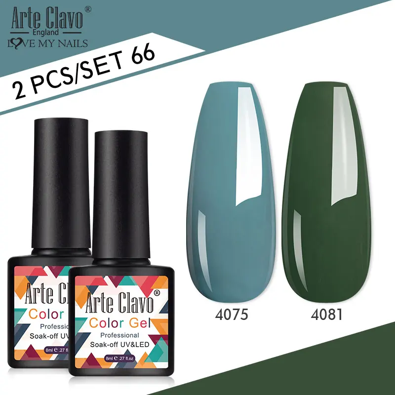 Arte Clavo 네일 젤 광택제 네온 컬러 글리터, 반영구 흡수 젤, UV LED 바니시 키트, 8ml, 2 개 세트
