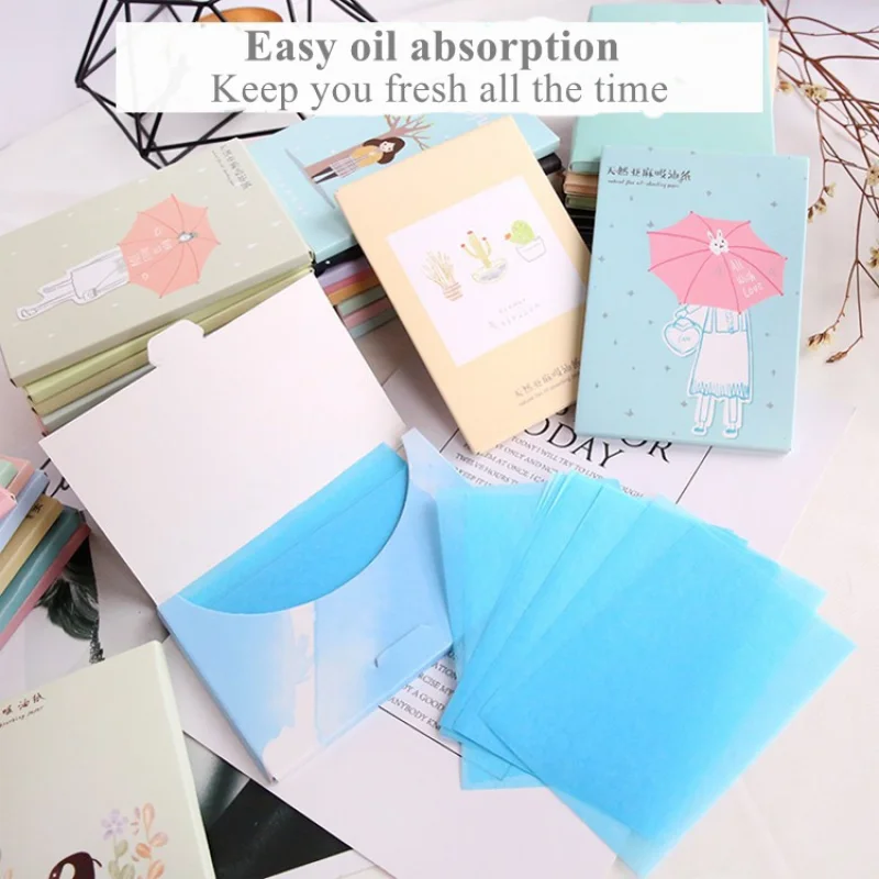 50Pcs Lint-free Paper Absorbent Paper Oil Control Wipes Oily Skin Control Makeup Cleansing Shrink Pore Face Cleaning Tool