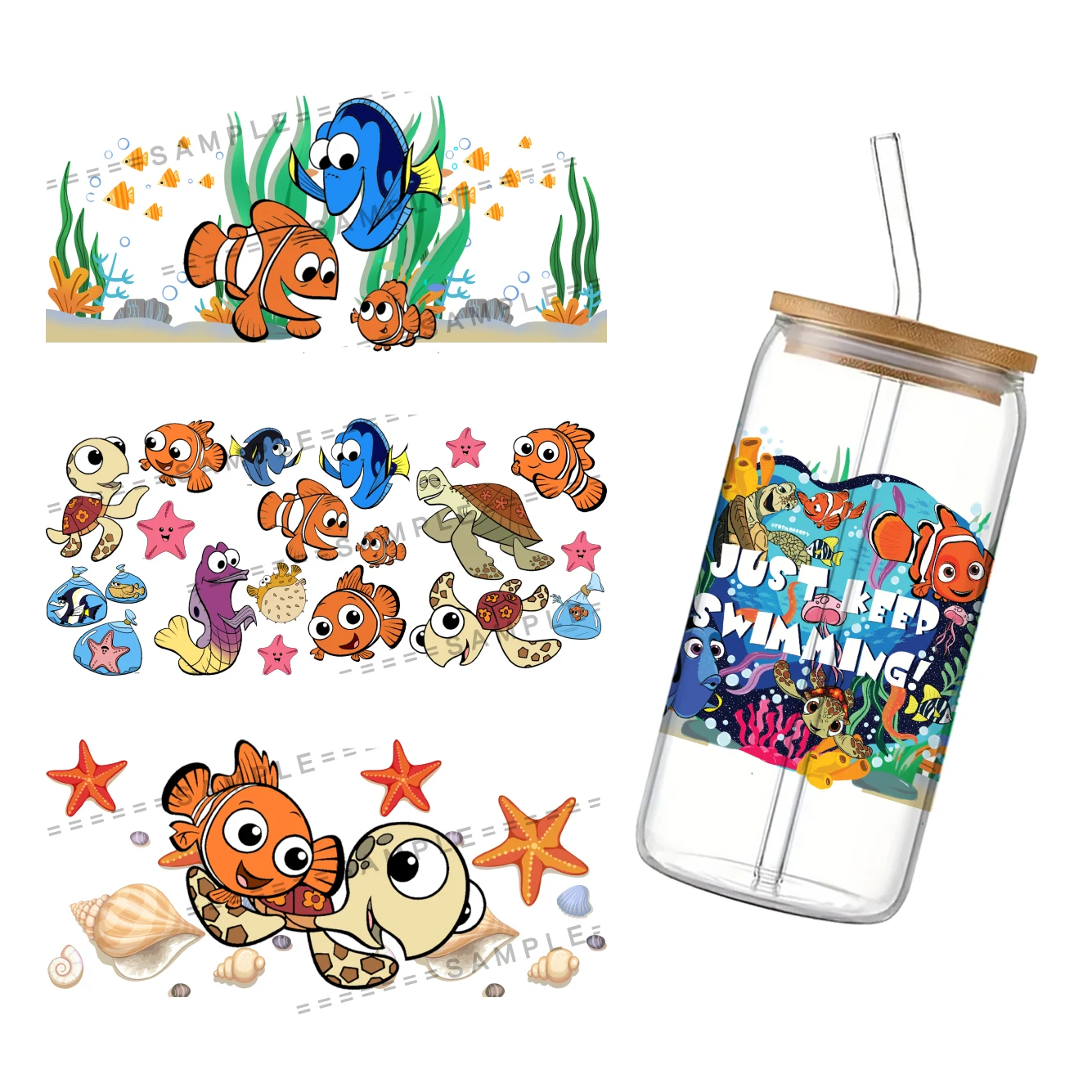 Finding Nemo Disney 3D Waterproof UV DTF Cup Wrap for 16Oz Libbey Glass Can DIY Transfer Sticker