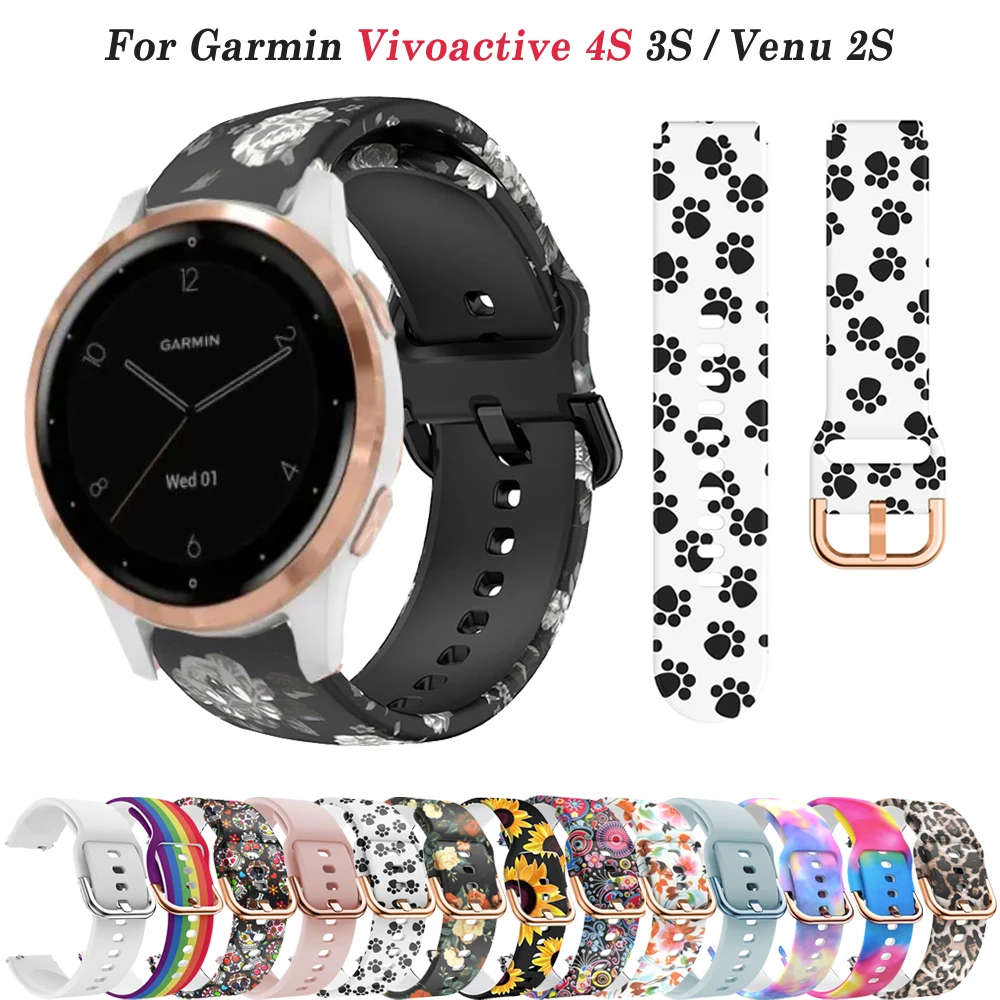 

18mm Print Silicone Smartwatch Strap For Garmin Vivoactive 3S 4S/Rey/Venu 2S/Forerunner 265S 255S Wristband Bracelet Band Correa