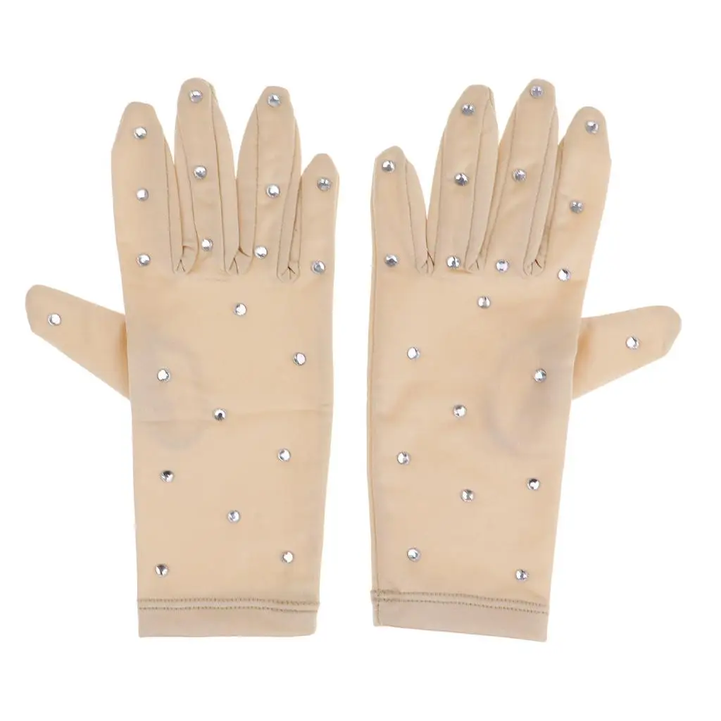 Elastic Girls Gloves with Rhinestones for Ice Figure Skating Competition