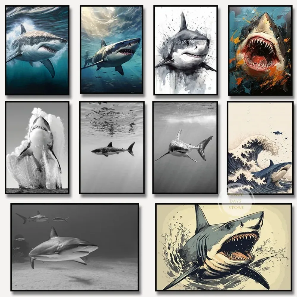 Great White Shark Ocean Giants Canvas Art - Nature Wall Decor Poster