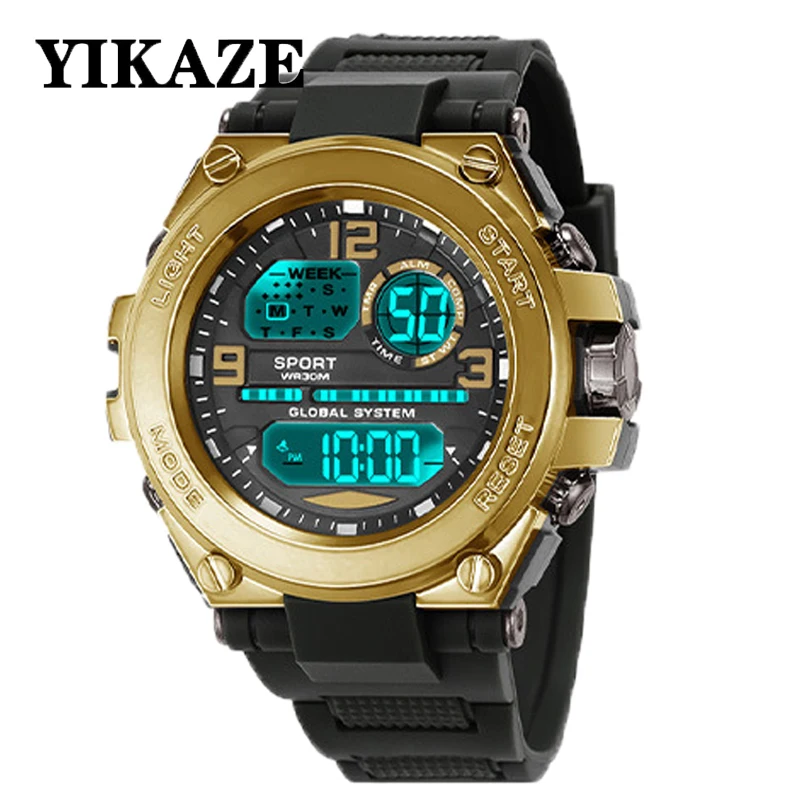 

YIKAZE Men's Sports Watches Military Multifunction Digital Watch 3Bar Waterproof Luminous Alarm Clock Men Electronic Wristwatch