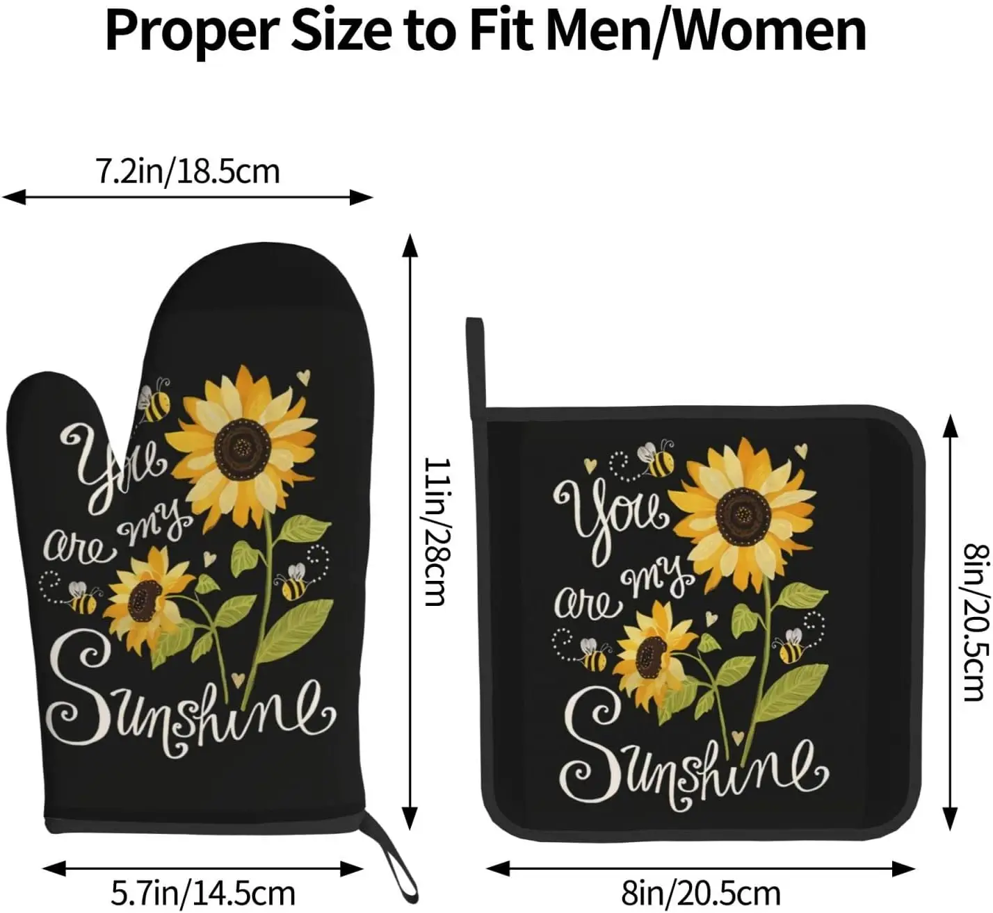 You are My Sunshine Sunflower Oven Mitts and Pot Holders Sets of 2 Heat Resistant Kitchen Microwave Gloves Non-Slip Pot Pads