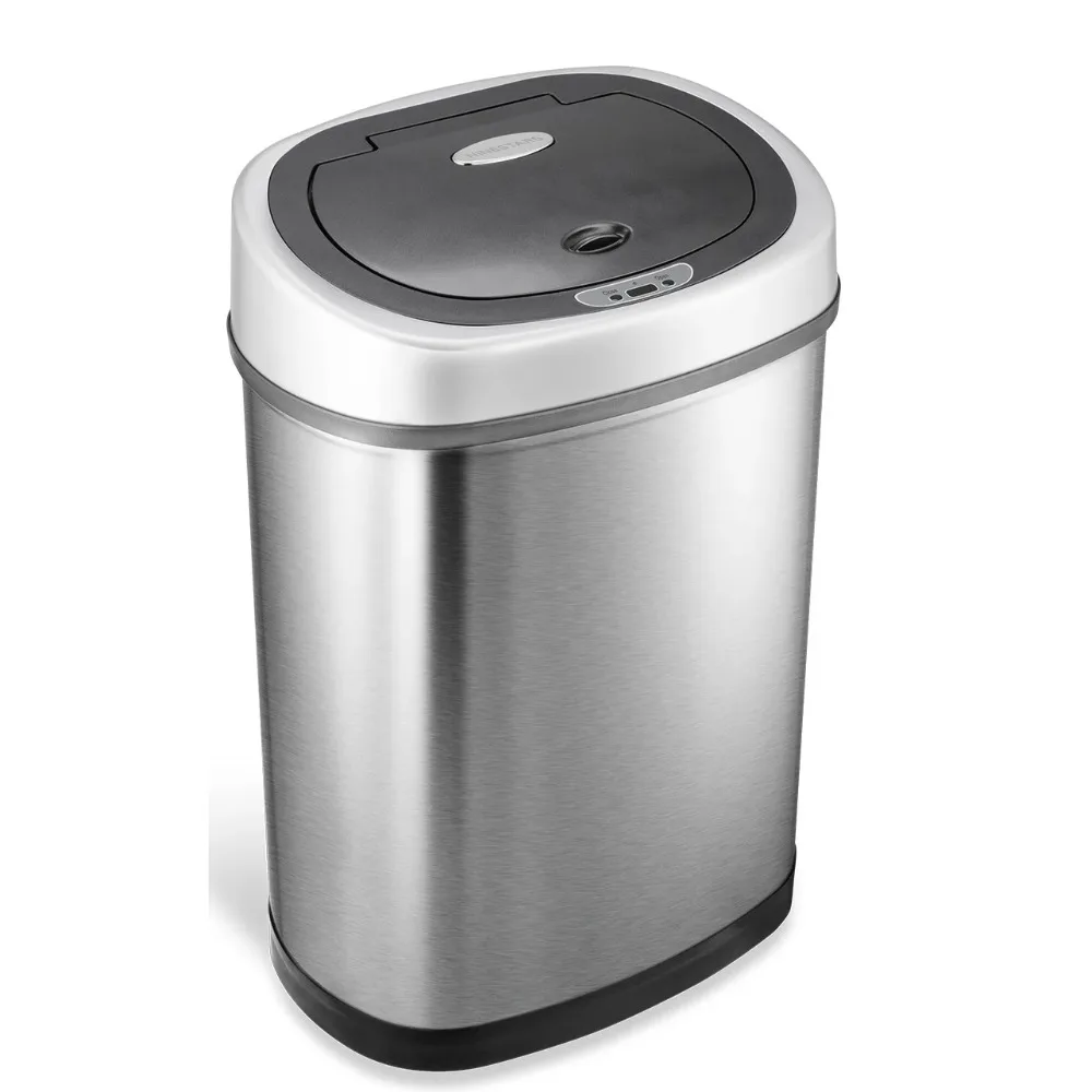 

Rubbish Bin 11.1 Gallon Motion Sensor Oval Trash Can Baskets Fingerprint-Resistant Stainless Steel Bucket Garbage Cans Organizer