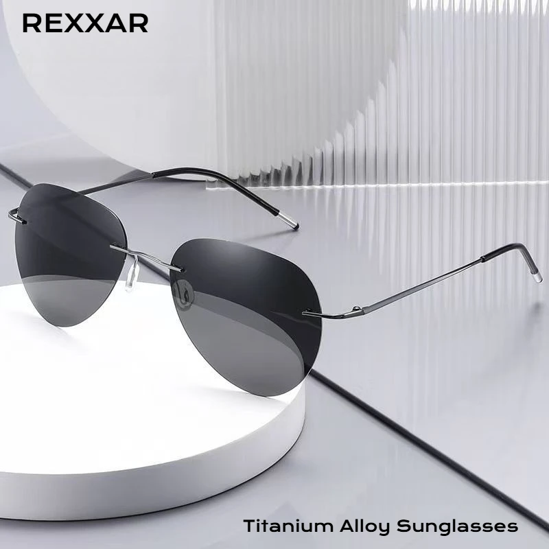 Pilot Polarisierte Sonnenbrille für Herren, Randlos, aus Titanlegierung, Ultraleicht, Sonnenbrille für Damen, zum Fahren, Sport, Radfahren, Angeln, Sommer – Detail 1