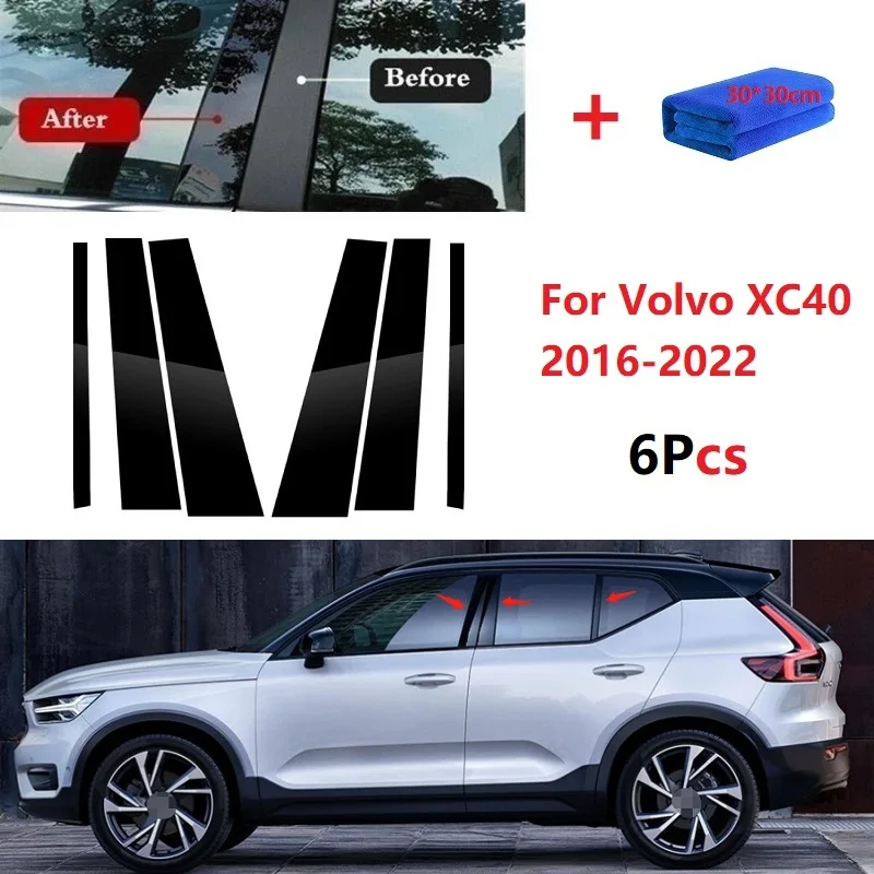 

6PCS Window Trim Cover BC Column Sticker Fit For Volvo XC40 2016-2022 Polished Pillar Posts Car Styling