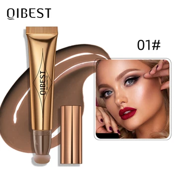 QIBEST 쿠션 어플리케이터 포함 리퀴드 컨투어, 하이라이트 쉬머, 내추럴 소프트 모이스처라이징 크림, 볼 화장품용 리퀴드 블러쉬