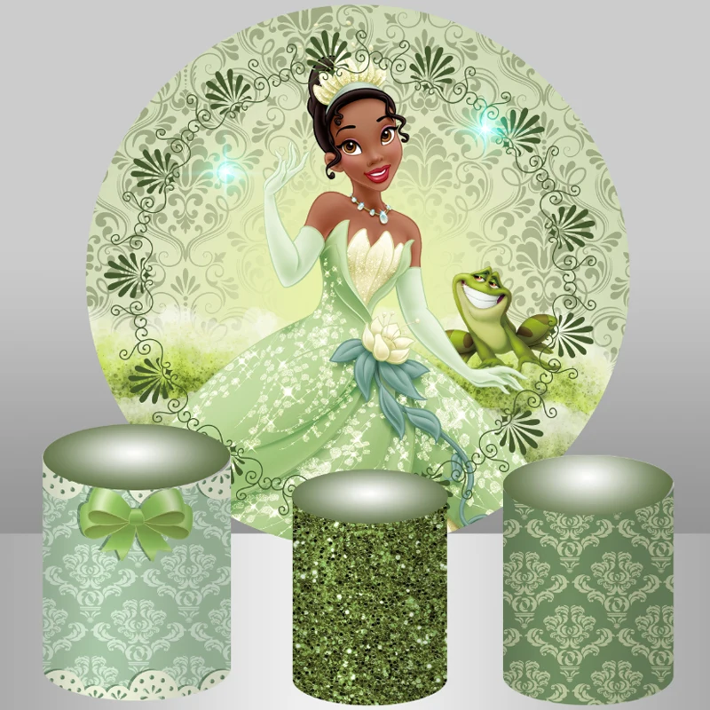 Tiana Princess With Frog Round Circle Bacdrop Fondale Per Ragazza Happy Birthday Decor Candytable Banner Covers