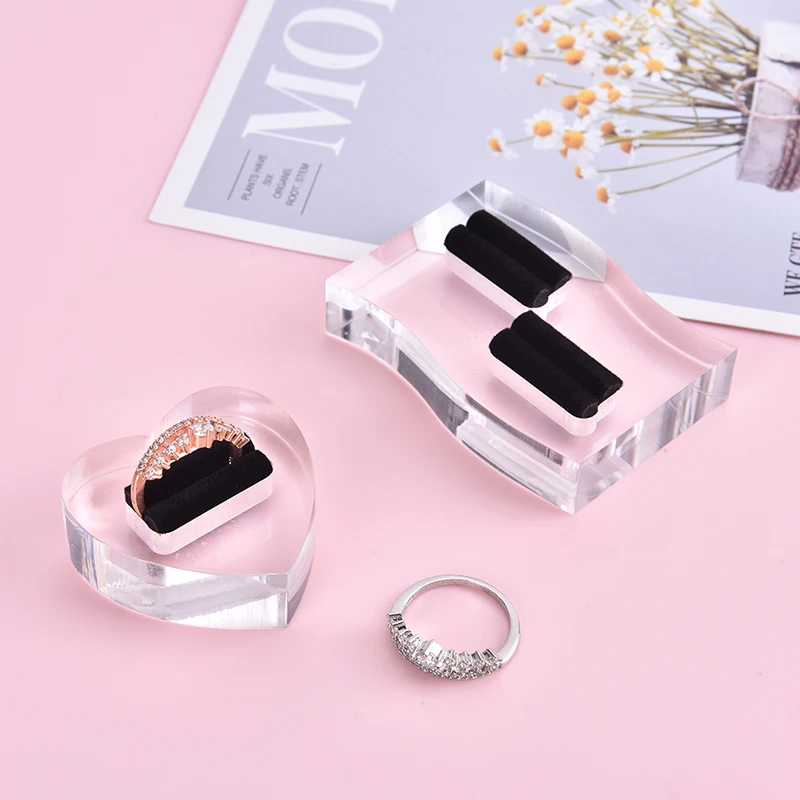 

Acrylic Wedding Double Rings Jewelry Display Stand Engagement Lover's Couple Rings Holder Organizer Rack Caes