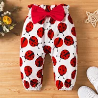 PatPat 3pcs Baby Girl Clothes New Born Overalls Newborn Baby Stuff Infant Long-sleeve Ladybug Romper Bowknot Headband Set 4