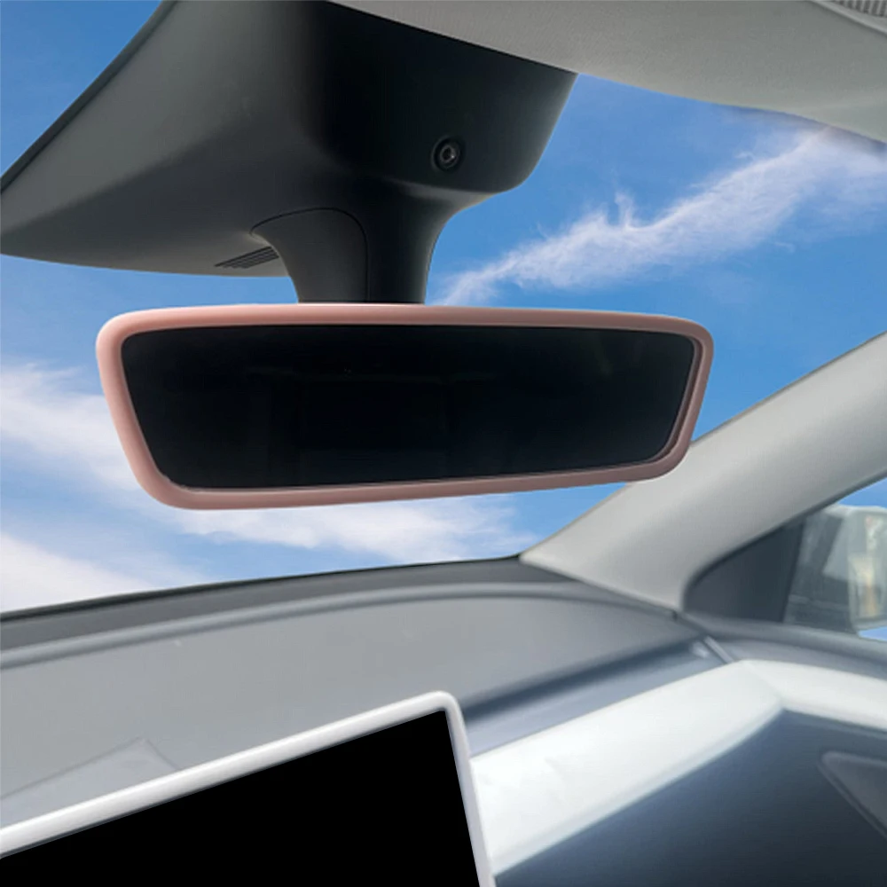Car Interior Rear View Mirror Protector Frame Silicone Rubber Case For Tesla Model 3 Model Y Center Console Styling Accessories