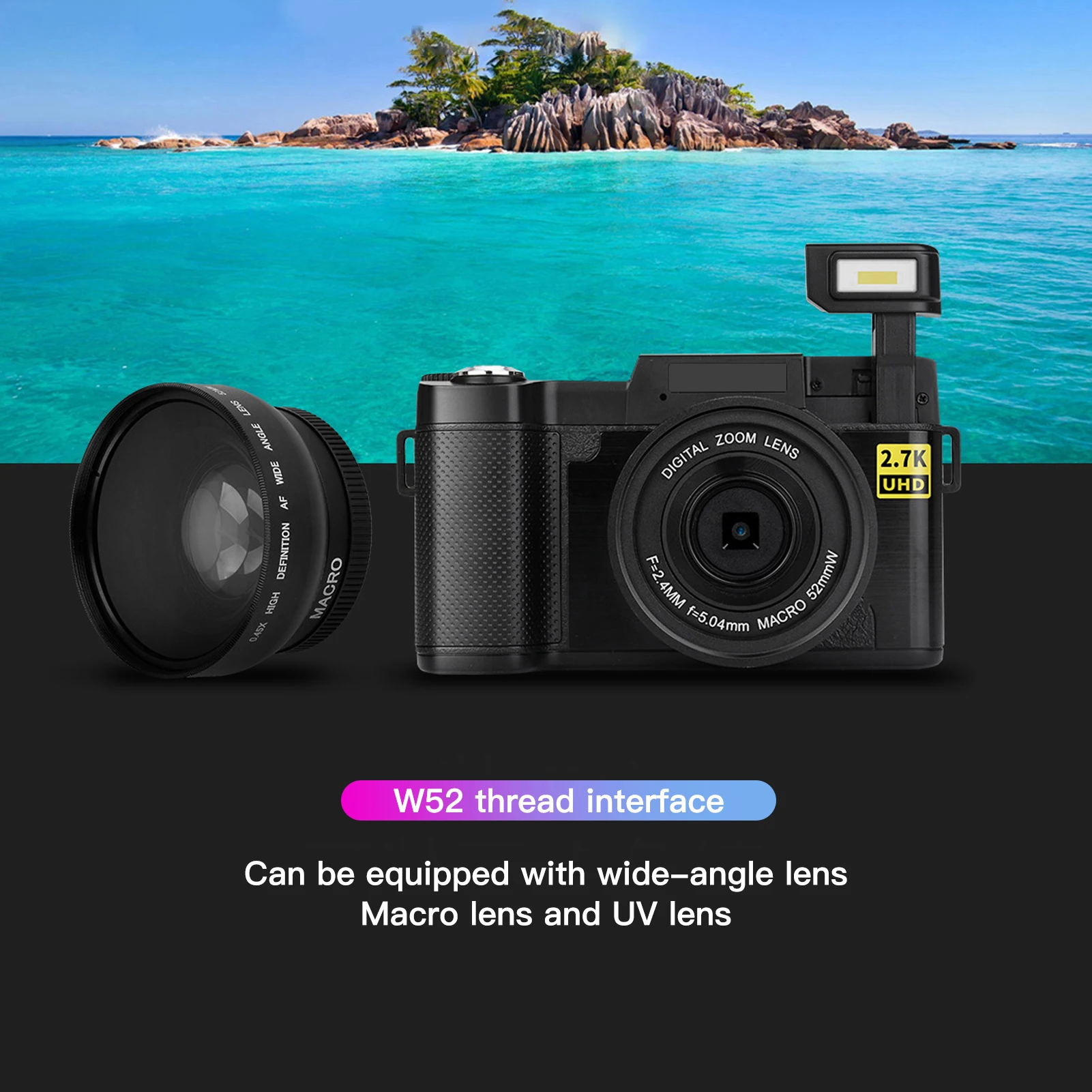DV 캠코더 디지털 카메라, 고화질 USB 충전, 3 인치 LCD 화면, 180 도 회전, 2.7K 30MP, 2.7K