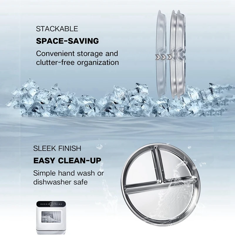 Stainless Steel Kids Plates 2 Packs,9Inch Portion Control Plate Divided Plates For Adults Bariatric Weight Loss Diabetic