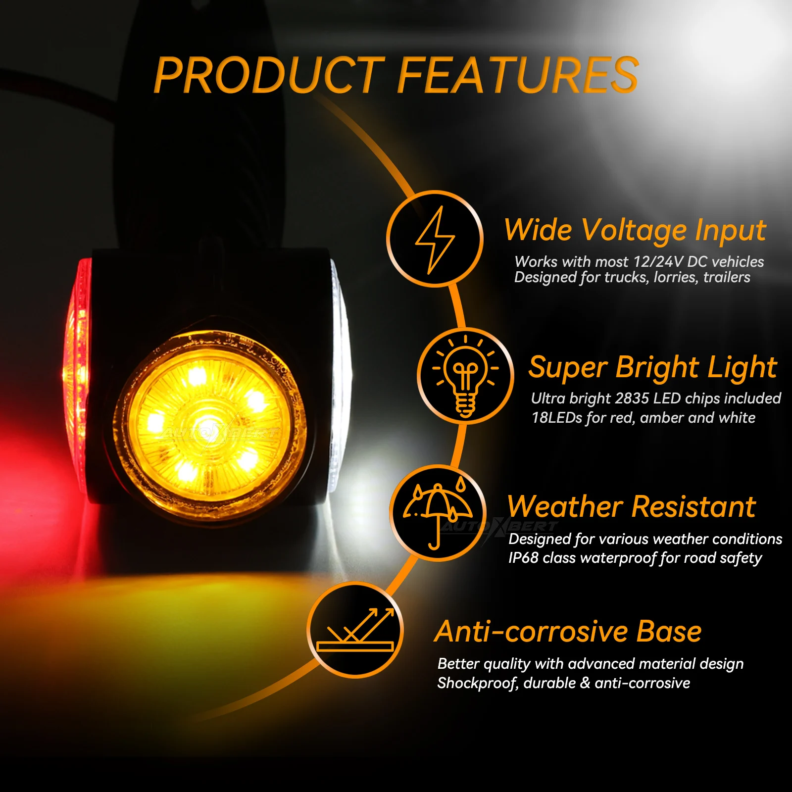 yifengshun 4pcs 3LED Luci Di Posizione Laterali Bianco 12-24V Super Bright Impermeabile Luce Per Rimorchio Applicabile Per Camion Camper Truck RV Boat Anteriore Posteriore Luci Di Ingombro Per