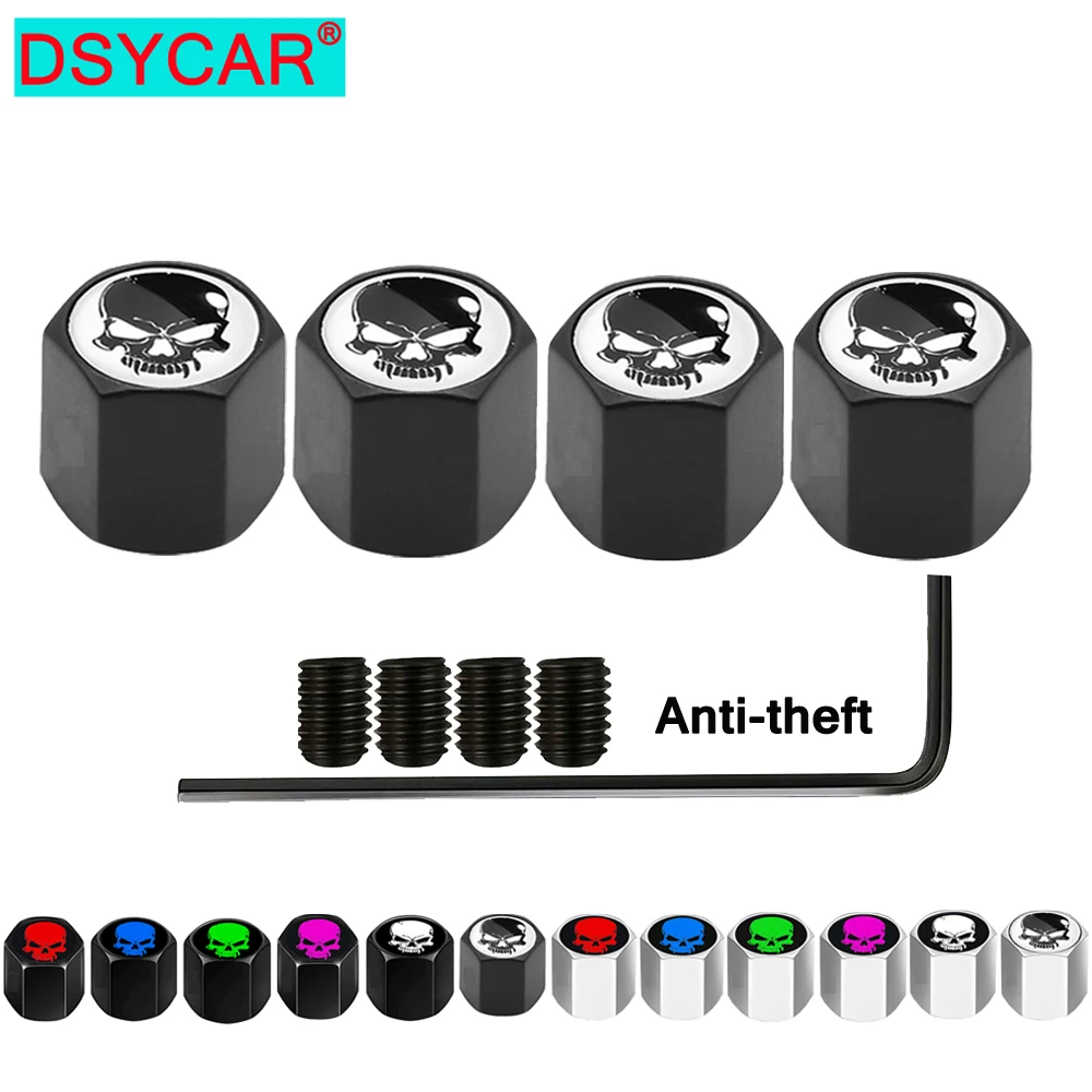 Dsycar Antitheft Valve Stem Caps For Cars, Trucks, Motorcycles Skull Style Tire Valve Dust Caps