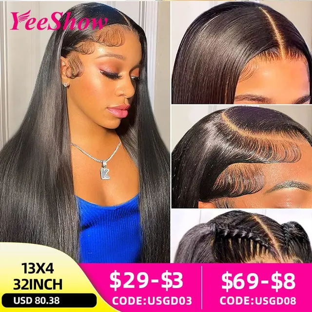 Straight Lace Front Wigs 13x6 HD Transparent Lace Frontal Wig Pre Plucked Remy 13x4 Brazilian Straight Human Hair Wigs For Women
