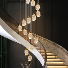 

LEDcrystal chandelier golden modern luxury villa stair lamp simple dining room interior decoration lighting pendant bedroom lamp