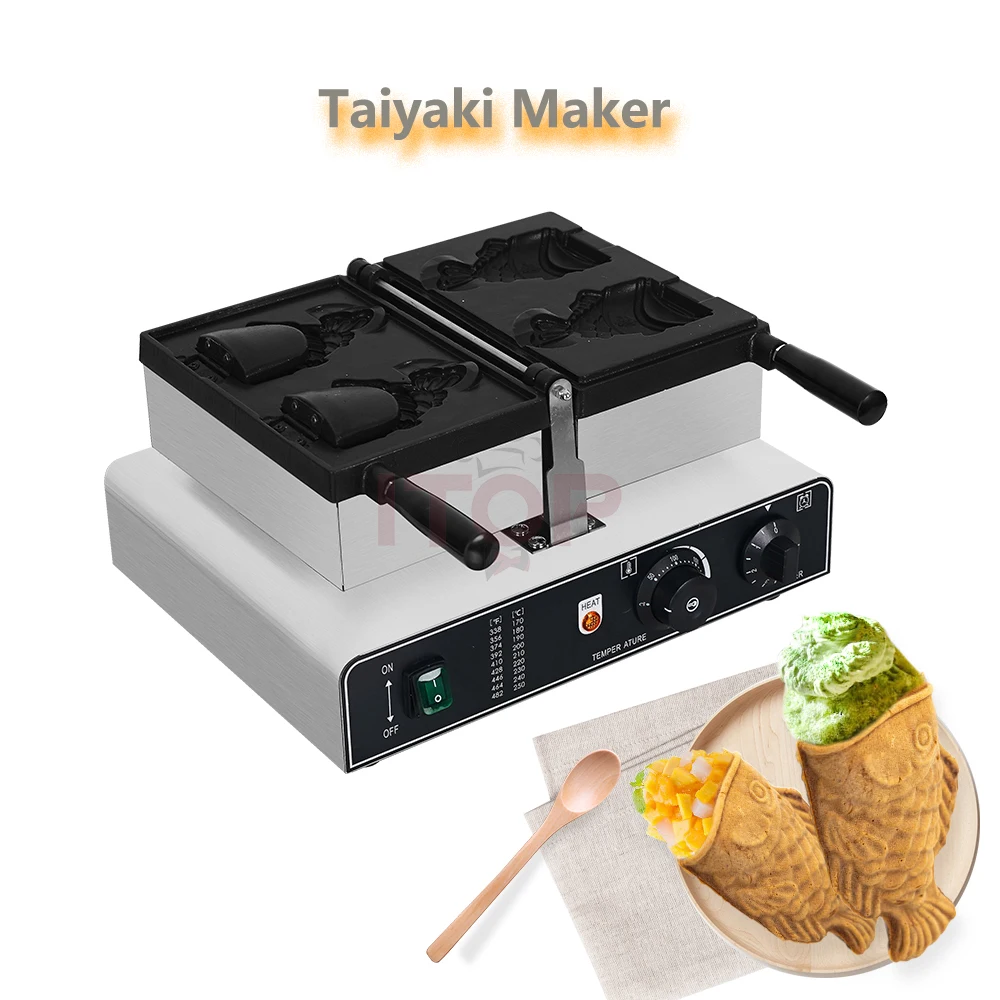 Itop Taiyaki Waffle Maker 2 Pesci Gelato Commerciale Taiyaki Pan Making Machine Waffle Cone Baking 2000W Muffin Pancake Snack