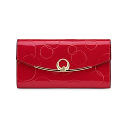 Elegant Faux Leather Women's Wallet in Wine Red, Gold, Blue, and Black (Red)