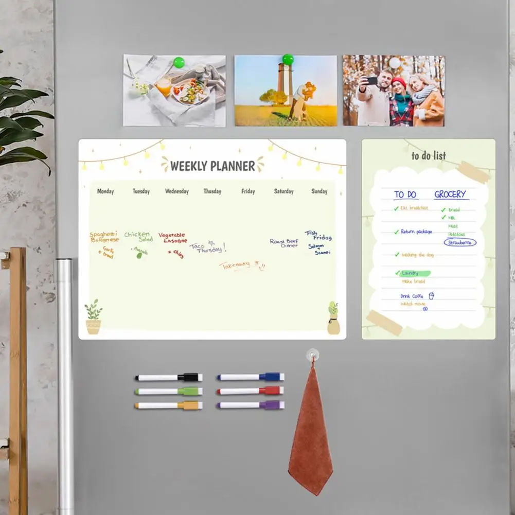 Fridge Erase Board Magnetic Weekly Planner Efficient Weekly Planning Scratch-proof Magnetic Fridge Calendar Kit with Pens