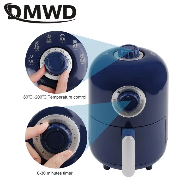 1L Capacity Oil Free Deep Fryer French Fries Chicken Frying Machine Time and Temperature Adjustable Smokeless Mini Bake Oven 2