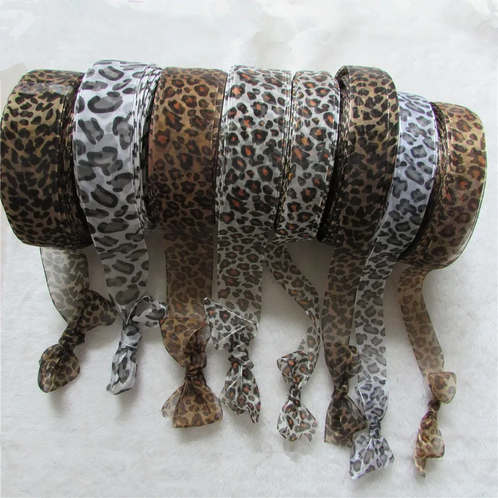 Satin ribbons Ribbon supplies Organza ribbon Satin ribbon 10 yard Satin Edge Sheer leopard Organza bowknot technology 25mm-40mm
