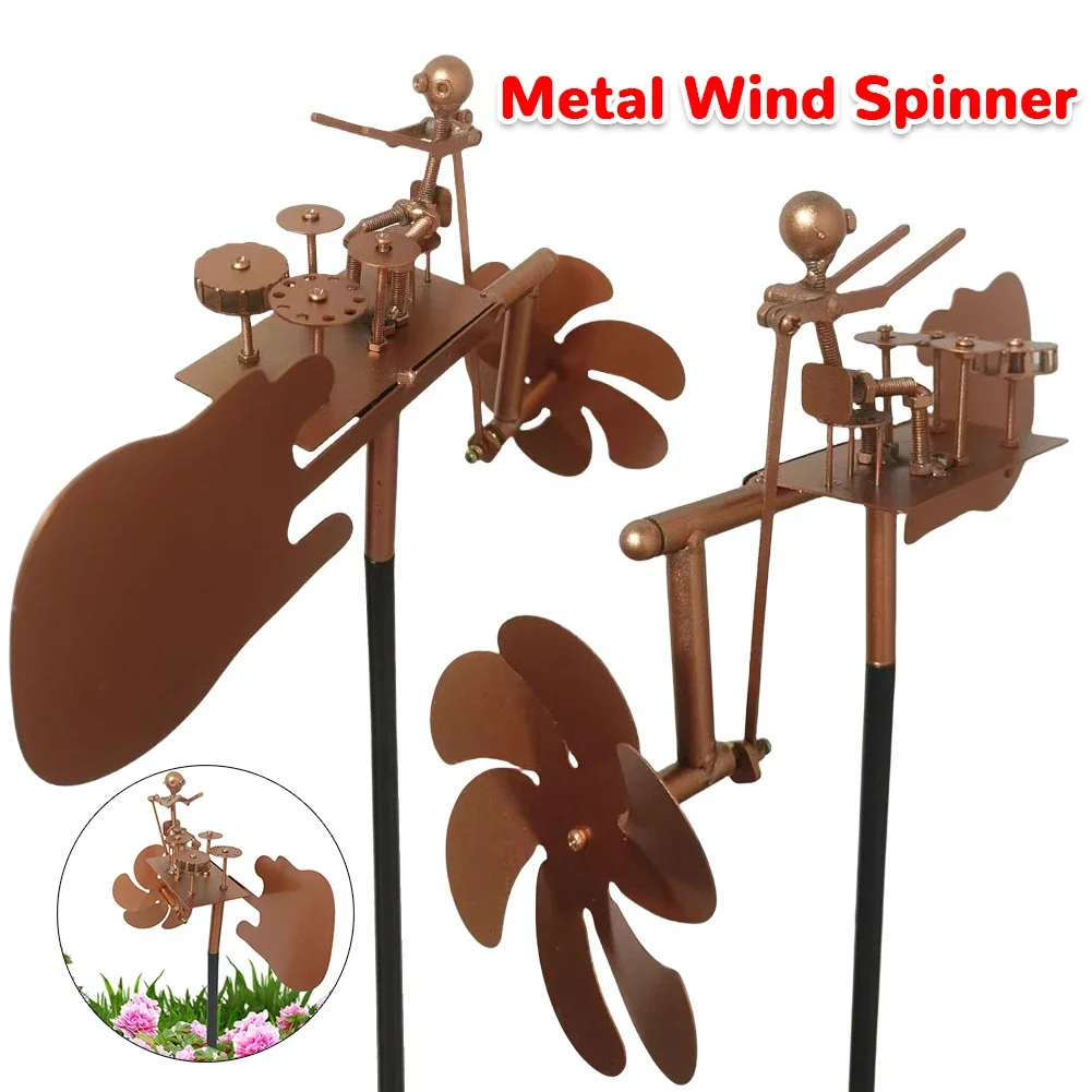 Metal Wind Spinner Metal Drummer Windmill Statue Wind Power Percussionist Decor for Garden Yard Patio Lawn Porch Backyard