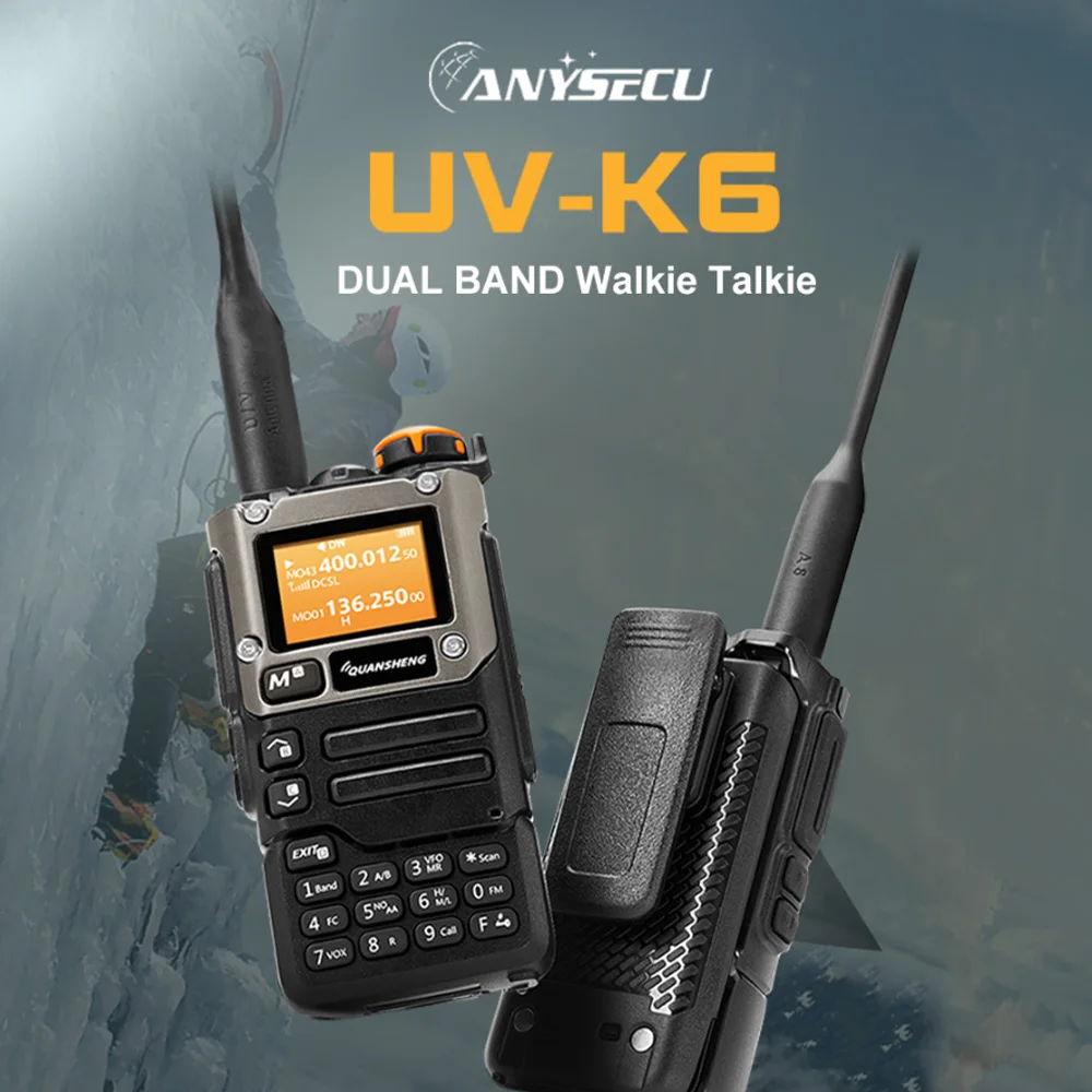 

Anysecu QuanSheng UV-K6 UV-K5(8) Walkie Talkie 5W UHF VHF Airband Radio 200 Channels NOAA Weather Alert Type C Charger