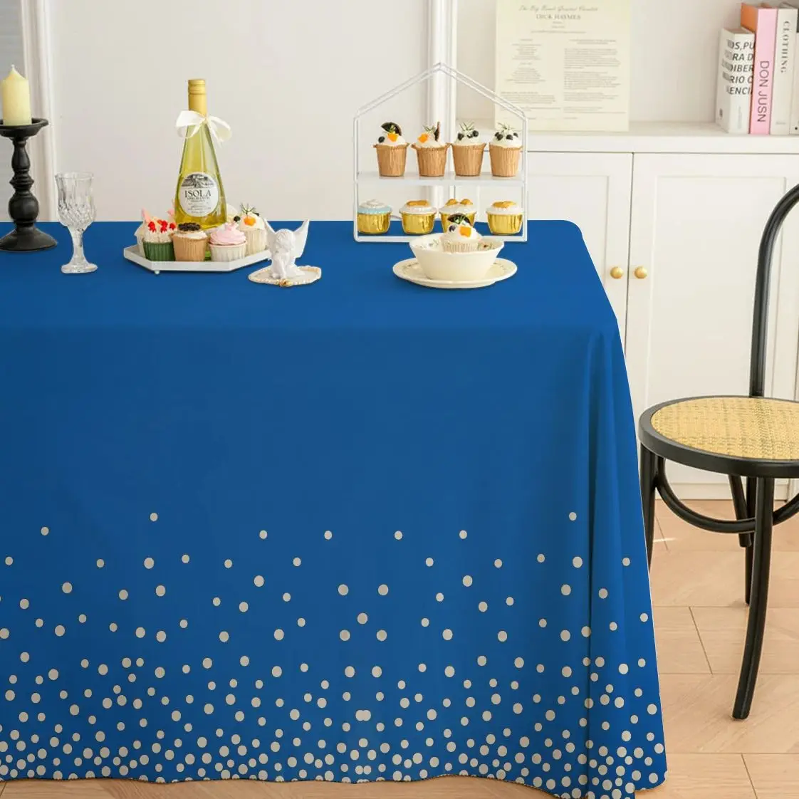 

137x274cm Dark Blue Rectangle Disposable Waterproof Party Tablecloth for Birthday Wedding Silver Dot Boy Baby Shower Table Cover