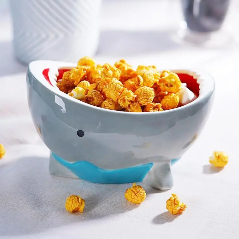 

3D Cute Shark Attack Bowl Cereal Candy Bowl Ceramic Bowl Cartoon Fruit Food Snack Storage Box Bowl for Household Large Capacity