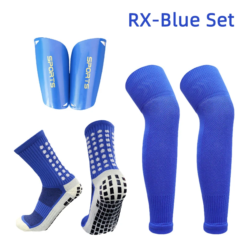 A Set Sports Equipment Anti Slip Soccer Socks Adult Kids Leg Cover Calf Sleeve Over Knee Football Shinguard Protective Gear