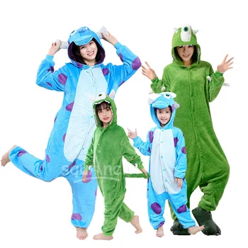 Sully Mike Onesies 어린이-성인 가족 세트, 따뜻한 플란넬 잠옷, 동물 몬스터 키구루미스 할로윈 복장, 남녀공용