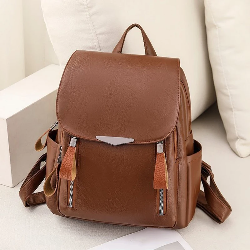 2024 Casual Backpack Women Black Waterproof Ladies School Backpack Multi-function Small Bagpack Canvas Tote Backpack Hard Handle
