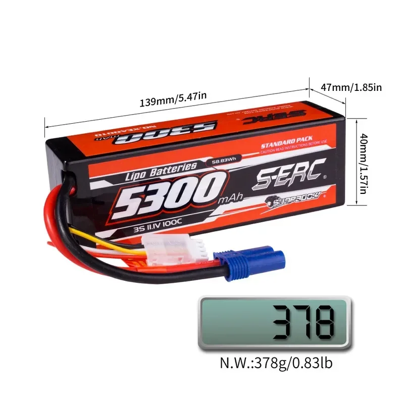 Batterie LiPo 5300mAh 2S-4S 100C EC5/T pour RC