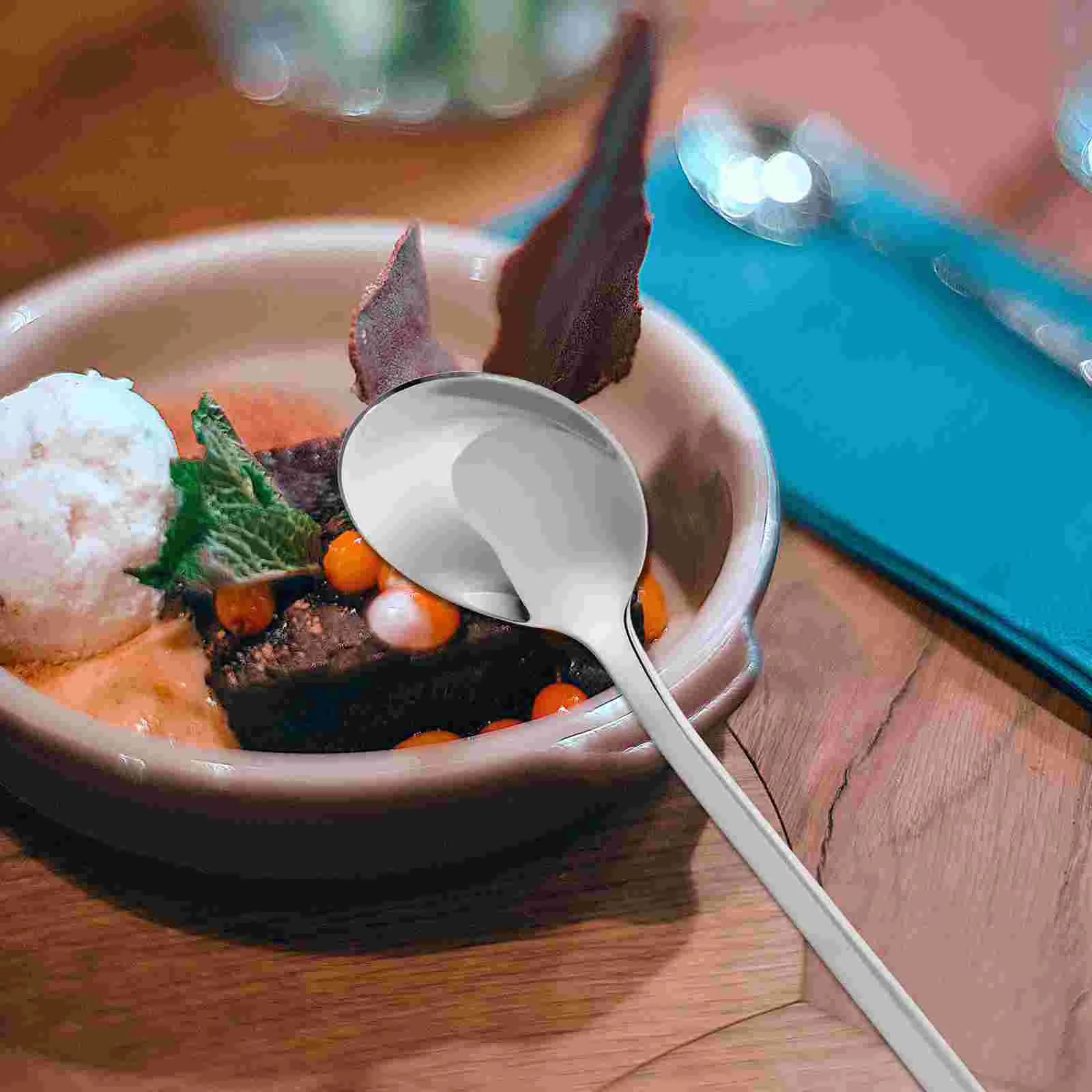 Stainless Steel Dessert Spoon Square Handle With Cake Long Yogurt Mixing Spoons