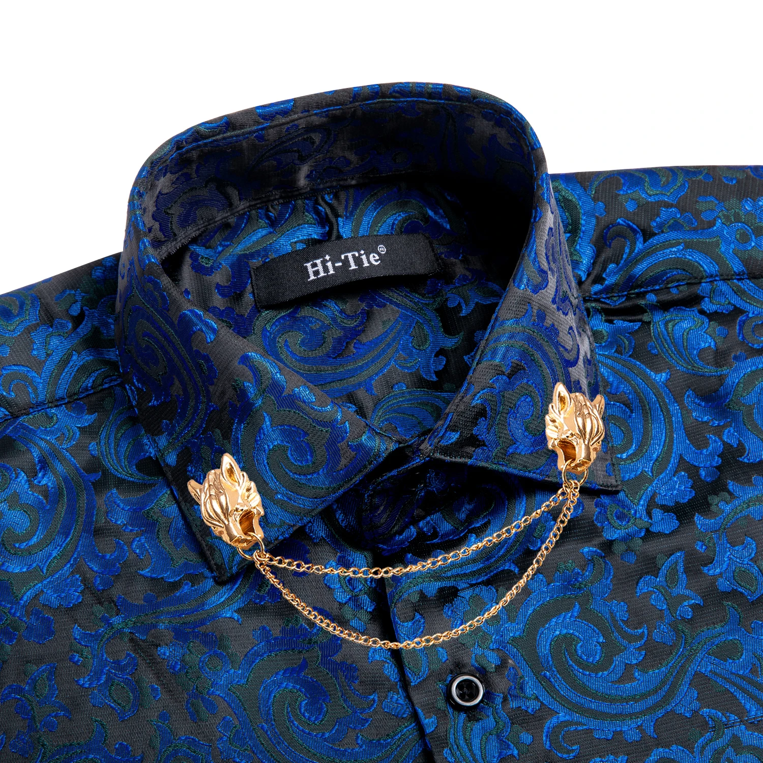 Formal Blue Black Mens Shirts Silk Spring Autumn Long Sleeve Slim Fit Paisley Jacquard Shirt For Male Business Party Gift Hi-Tie