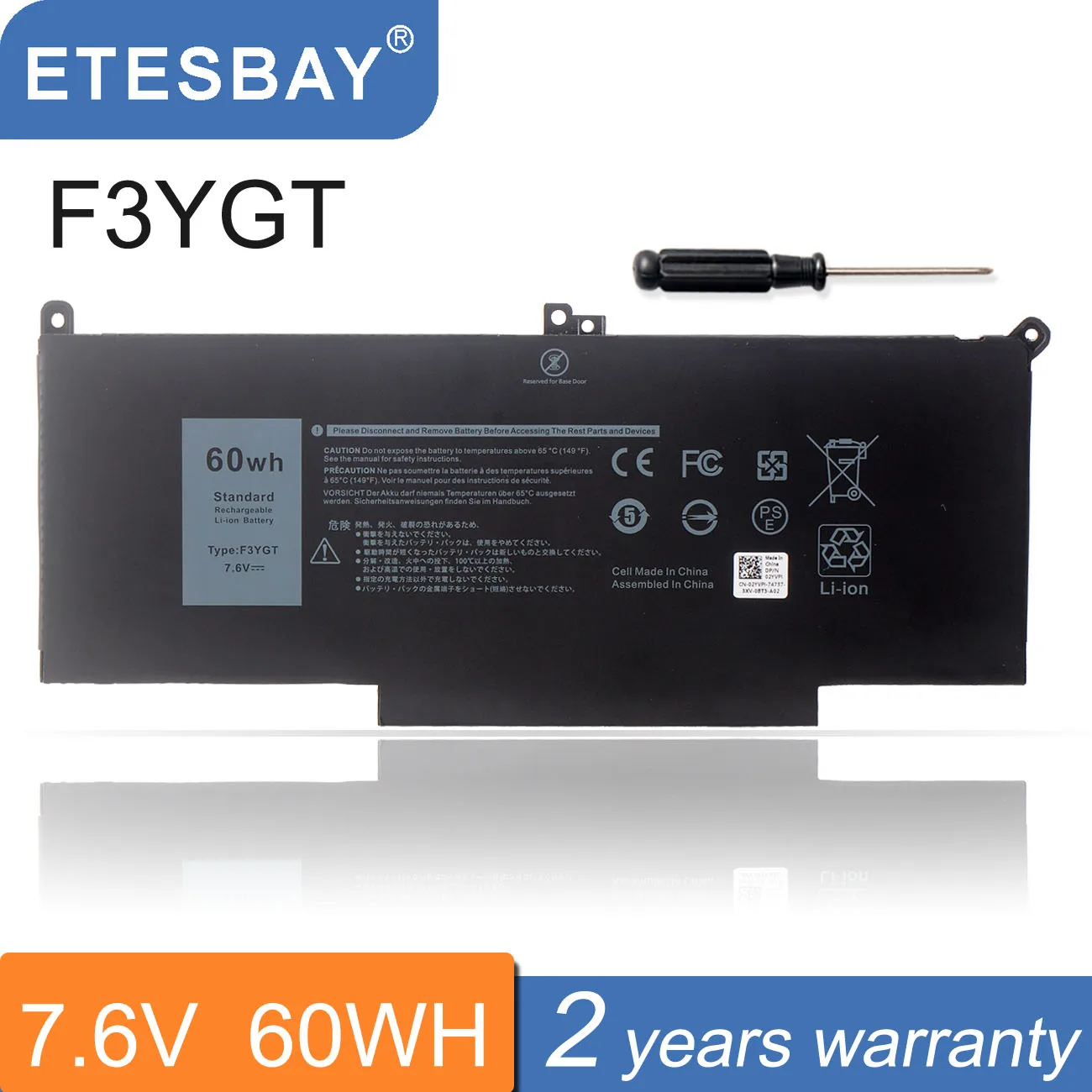 Etesbay-bateria do Portátil para Dell Latitude Dell Latitude 12 13 14 7280 7290 7380 7390 7480 7490 E7280 E7290 E7290 E7380 E7390 F3ygt Dj1j0 60wh