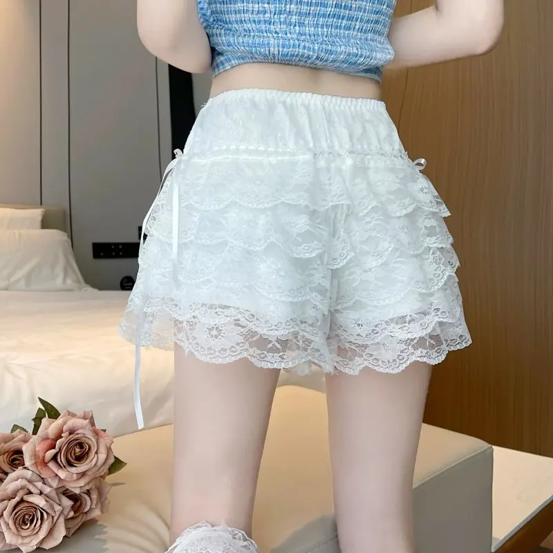Lace safety pants bow shaped cake anti glare summer thin home safety shorts and skirts can be worn for external fashion
