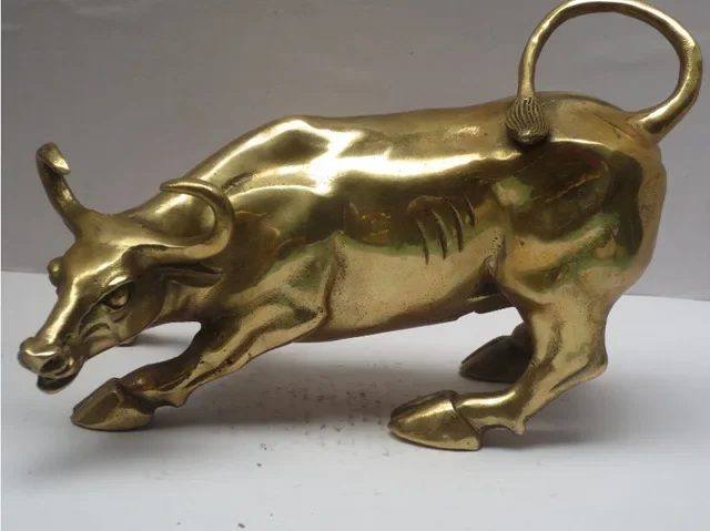 

Long 8 Inch Wall Street Cow Brass Carved OX Statue , Bull sculpture Free Shipping