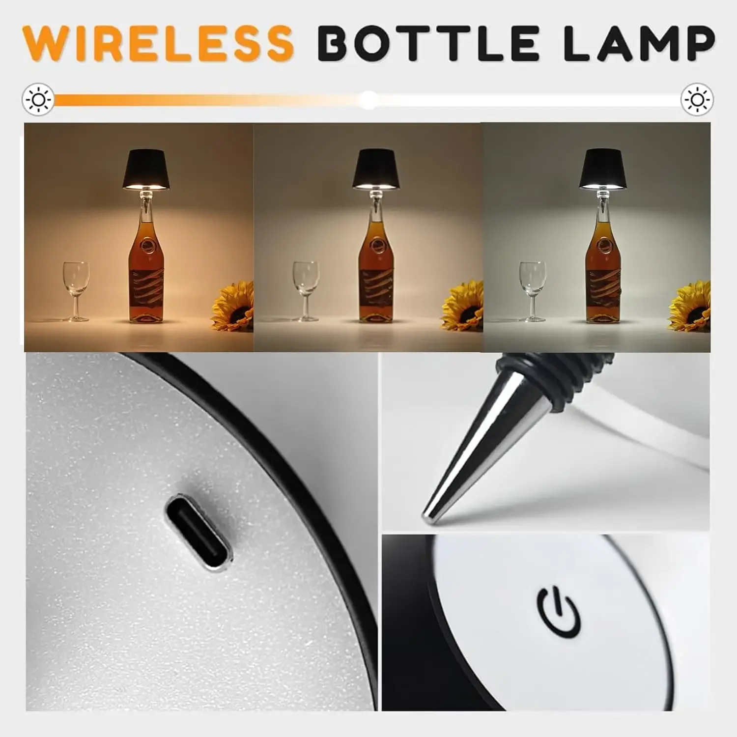Modern Metal Wine bottle Lamp USB Rechargeable Battery LED Cordless Restaurant Table Lamp Dinner table lamp bottle lamp