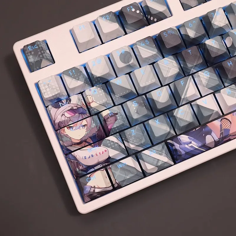 Pbt Dye-subbed Anime Gaming Key Caps Conjunto de 108 Conjuntos de Honkai Star Rail Silver Wolf Keycaps Teclas Retroiluminadas 61 87 104 108 Layout - Imagem 5