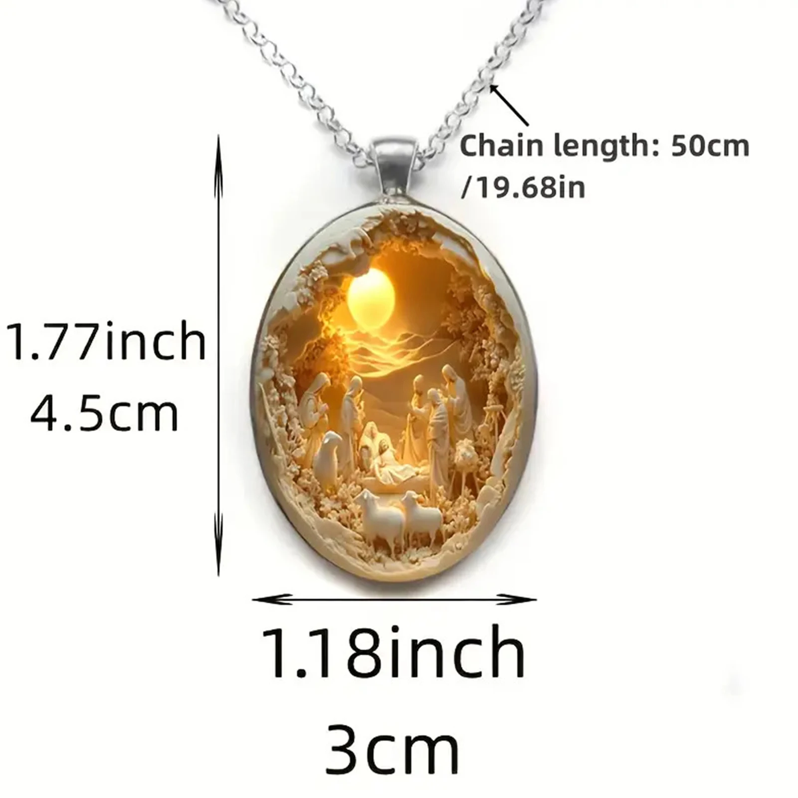 Elegant Oval Pendant Necklace with Mary Joseph & Youngsters Jesus Jesus Nativity Pendant Necklace for Men and Women