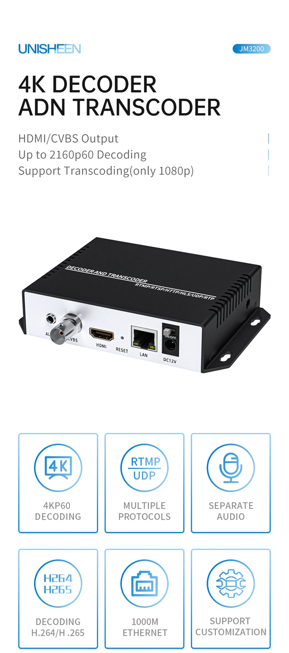 Topbox 4K60 Interlance Stream H.265 H.264 Transcoder SRT RTSP Rtmp HDMI Video De