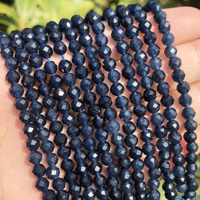 AA Natural Dark Blue Sapphire Stone Beads Micro Faceted Small Round Loose  Beads for DIY Jewelry Making Bracelet Supplies 15inche - AliExpress