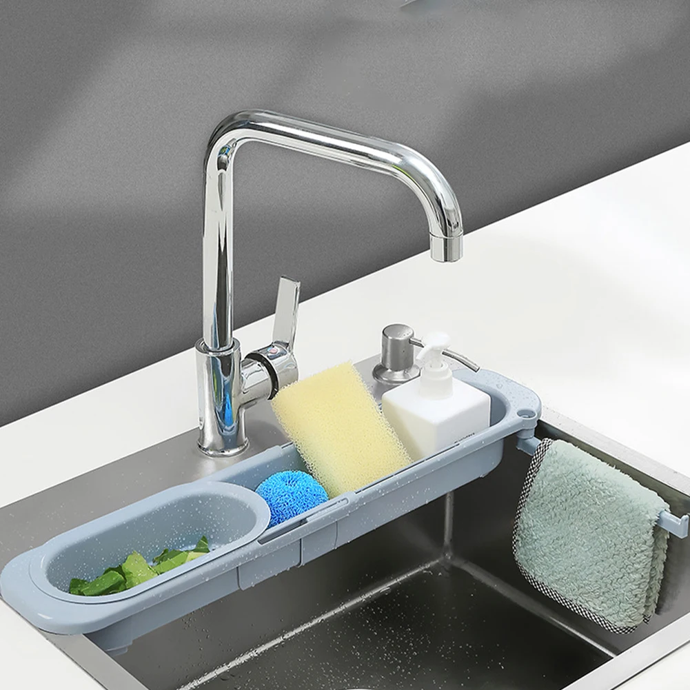 

Retractable Drain Basket Sink Rack Telescopic Drain Rack Filter Leftovers Drain Basket Dishwashing Cloth Storage Kitchen Tools