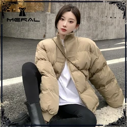 Meral parka outono jaqueta de inverno senhoras grosso casaco de algodão quente moda feminina gola de pé com zíper solto casaco