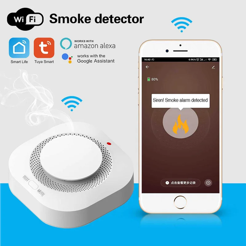 Smart Fire Sensing APP Push Remote Control Detector WIFI Graffiti Smoke Detection Alarm Siren Alexa Strong Anti-interference app remote control siren graffiti smart zigbee temperature