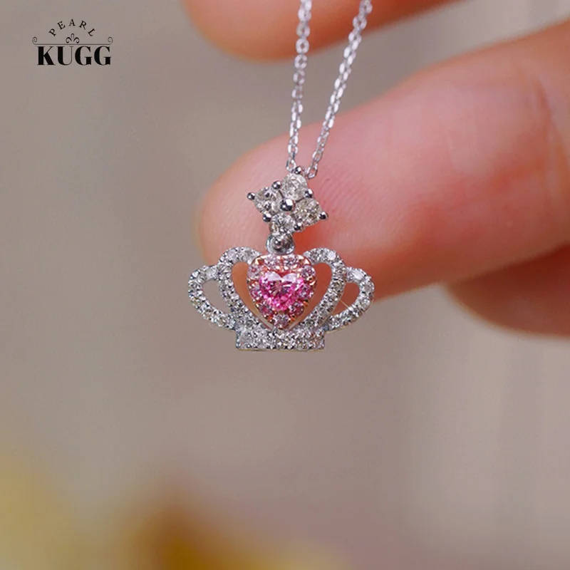 

Ожерелье KUGG из белого золота 18 карат, роскошная Корона, дизайнерское ожерелье с подвеской из натурального розового бриллианта для женщин, ювелирные изделия для помолвки
