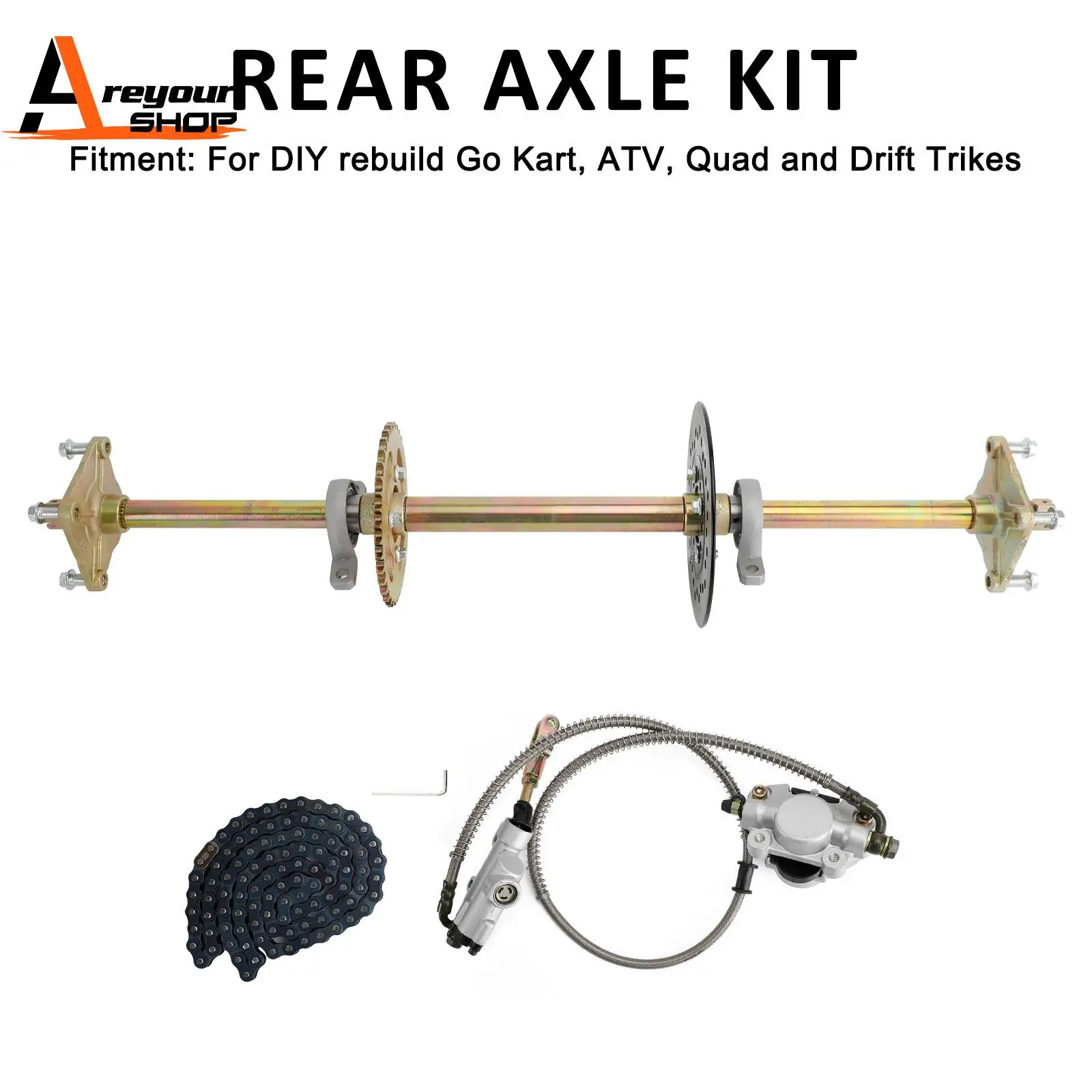 32" ATV Quad Go Kart Rear Live Axle Kit Sprocket Brake Wheel Hub Brake Assembly